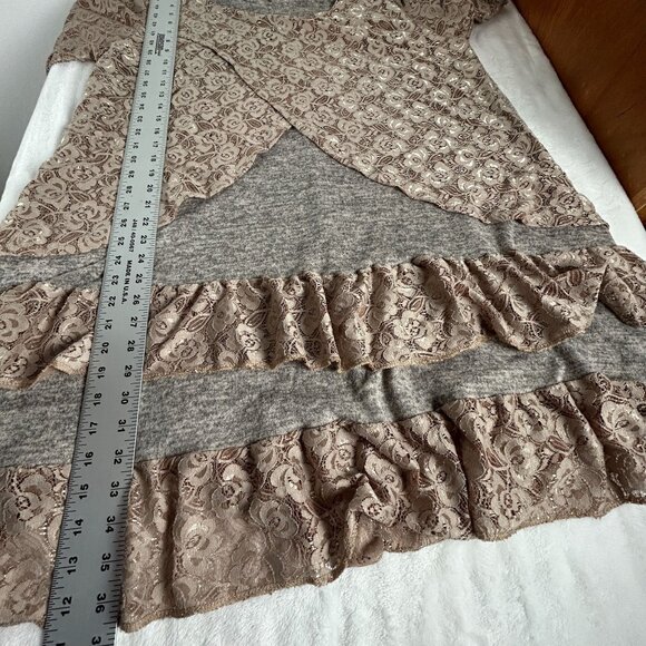 Transparente Womens Layered Ruffled Lace Dress Wool Blend One Size Tan Italy New - Picture 9 of 9